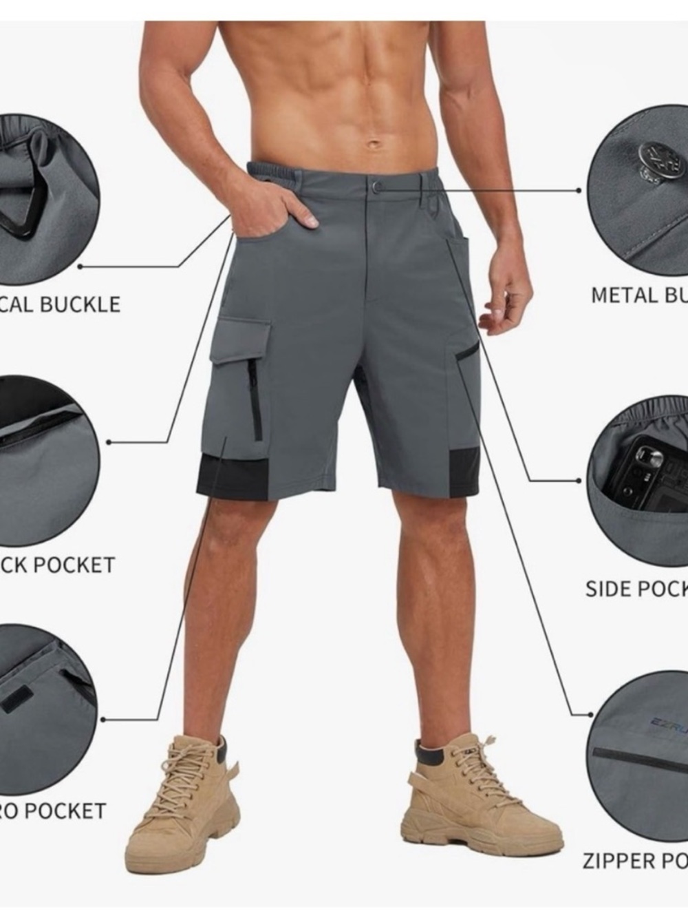 Medium EZRUN Men's Hiking Cargo Shorts Quick Dry Outdoor Work Tactical Shorts